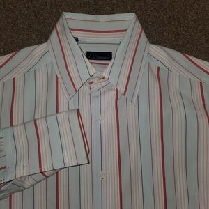 7 Diamonds Shirt Mens Medium Blue Orange White Striped Long Sleeve Read Descript